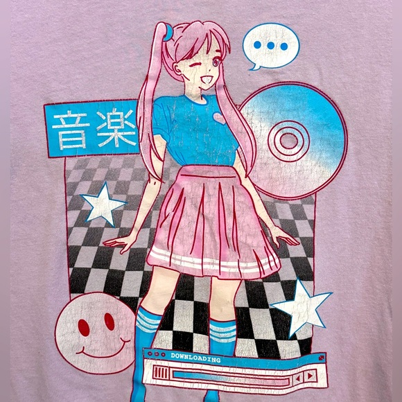 Retro Anime Hit Topic Women’s S Light Purple Full Graphic T-Shirt - Picture 3 of 5